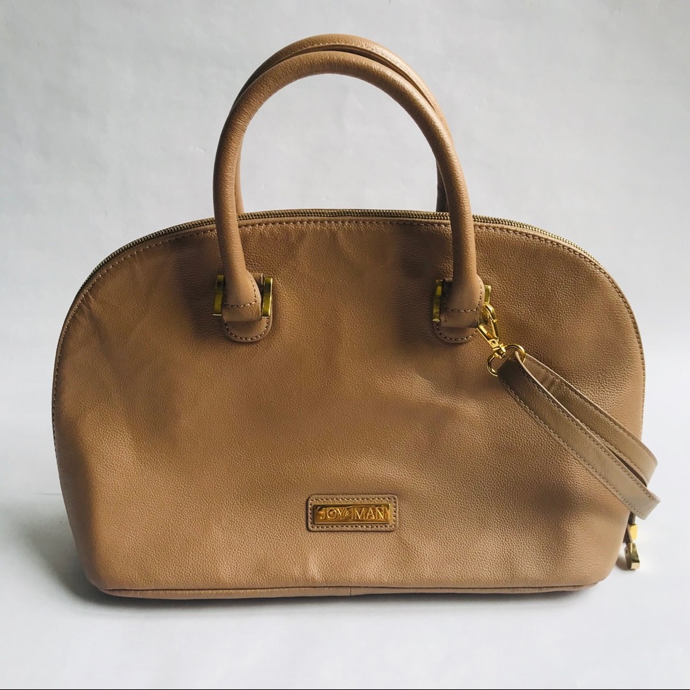 JOY AND IMAN Tan Leather Clamshell Satchel